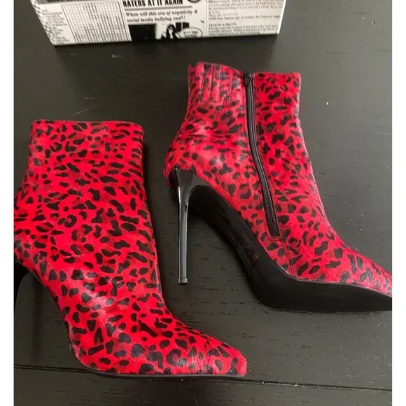 Jeffrey Campbell Temptation Stiletto Bootie's, Red Cheetah  11 Sexy Boots - Picture 16 of 16